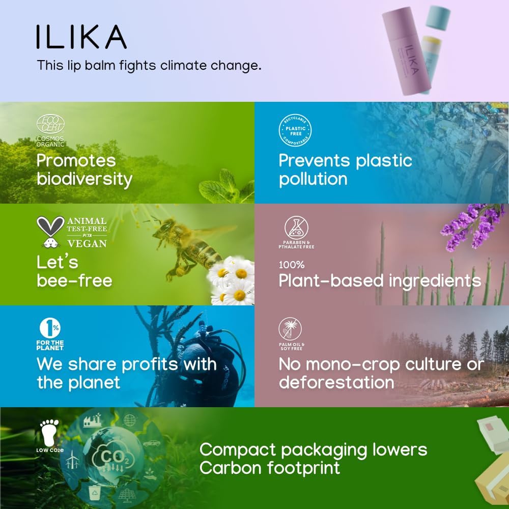 ILIKA 100% Natural Lip Balm - 2X Volume, Organic, Plastic-free, Vegan, Cruelty-Free, COSMOS Certified Organic, PETA Certified, Plant-Based, Biodegradable Tube, 2 Pack, Orange Tangerine - 0.3 Oz each